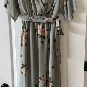 Floral Wrap Dress in Green and Cream